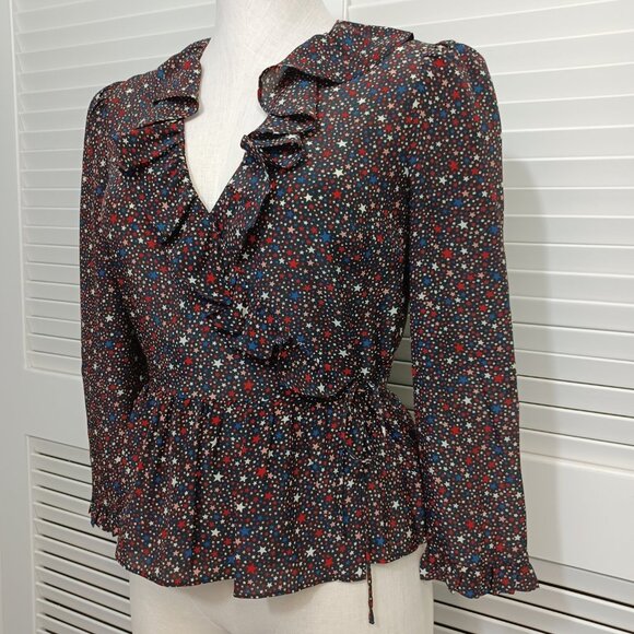 Madewell Star Print Blouse 100% Silk Peplum Wrap Size XSmall - Picture 3 of 15